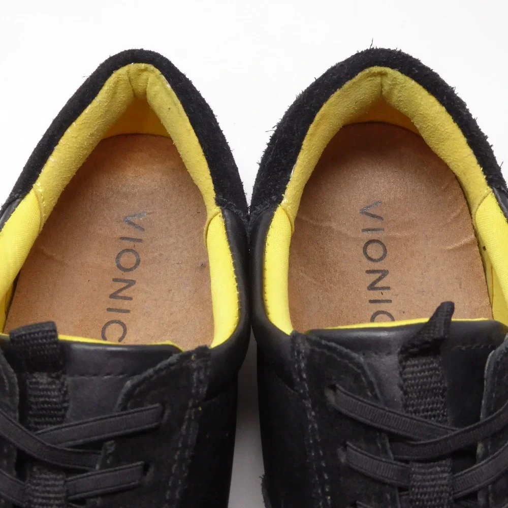 Vionic Womens Karigan Orthotic Sneakers Black Leather Suede Lace Up 8